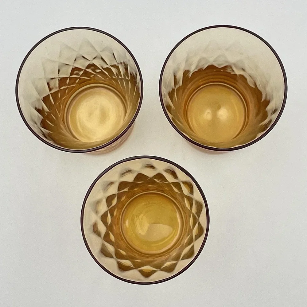 Vintage 1960s Amber Glass‎ Tumblers Set of 3 3.25